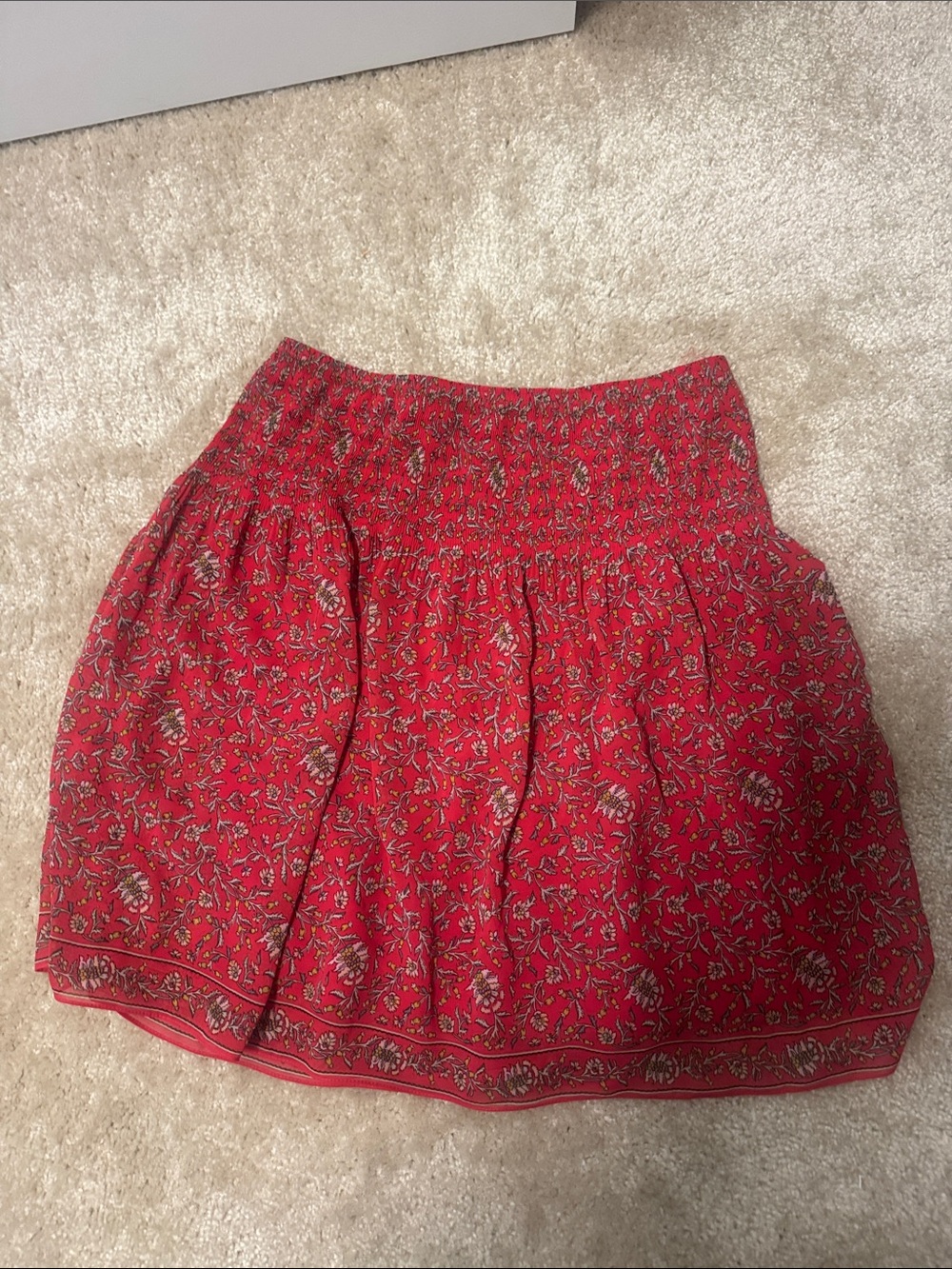 Red Floral Smocked Waist Skirt - Women